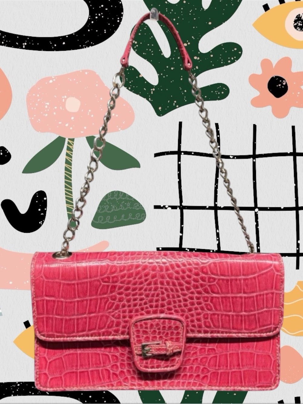 Liz Claiborne | Vintage Y2K Pink Croc Embossed Patent Leather Chain Shoulder Bag